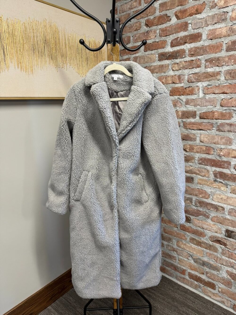 Lime Lush Gray Teddy Sherpa Long Coat Size M